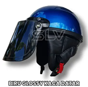 Helm Retro Chips Cat + Kaca Datar Smoke/Helm Klasik Motorcycle