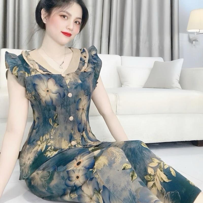 Đồ Bộ 9 TẤC áo dập ly Lụa Mango cổ bèo nhọn tay nhún - Women Top  Tay Loe Nhung Ong Áo Ống Loe set  đồ Bear