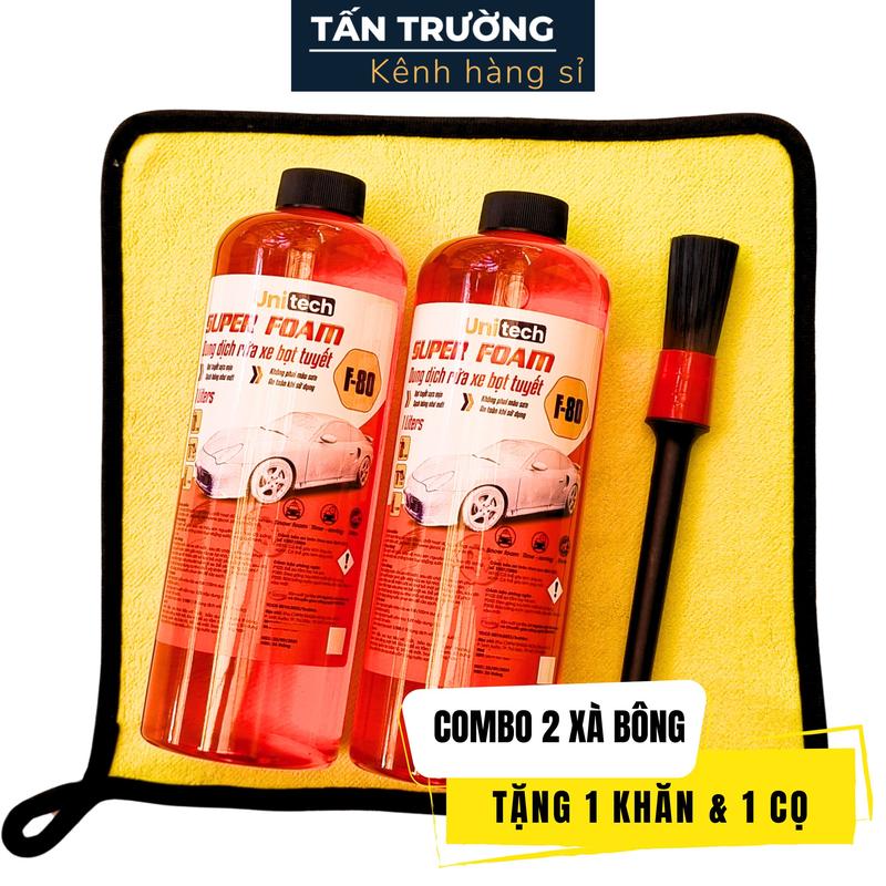 Combo 2 Chai Nước Rửa Xe Bọt Tuyết SUPER FOAM 500ml/1 Lít - UNITECH (Tặng 1 Khăn & 1 Cọ Đen Rửa Xe Ngẫu Nhiên)
