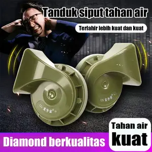 Klakson Keong Ganda 12V/24V Tahan Air Dengan Suara Bass Treble Keras, Tahan Cuaca Kaku, Warna Hijau Militer, Ideal untuk Mobil, Motor, Truk, Kapal & Kendaraan Off-Road