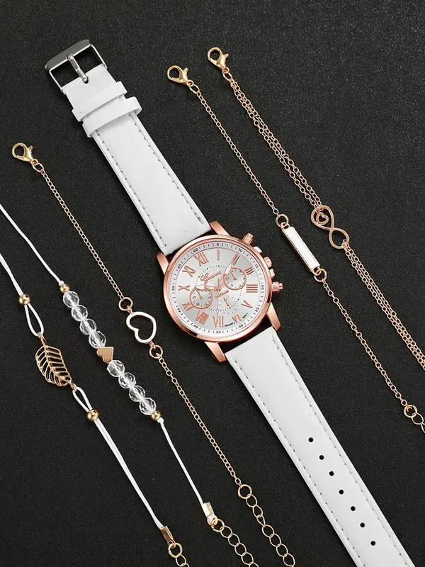 Women's Fashion Round Dial Quartz Watch & Bracelet Set, Including Watch & Bracelet, Fashion Watch Set for Party, Daily Decor, Trendy All-match & Exquisite Watch Set for Gift 4
