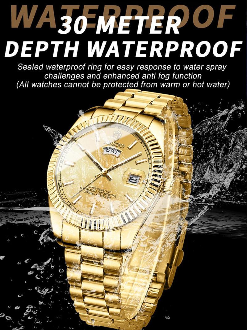 Product Introduction of Men's Business Fashion Round Dial Stainless Steel Strap Quartz Watch, Fashion Watch for Party, Daily Clothing Decor, Trendy All-match & Exquisite Watch for Birthday Gift with Box 6