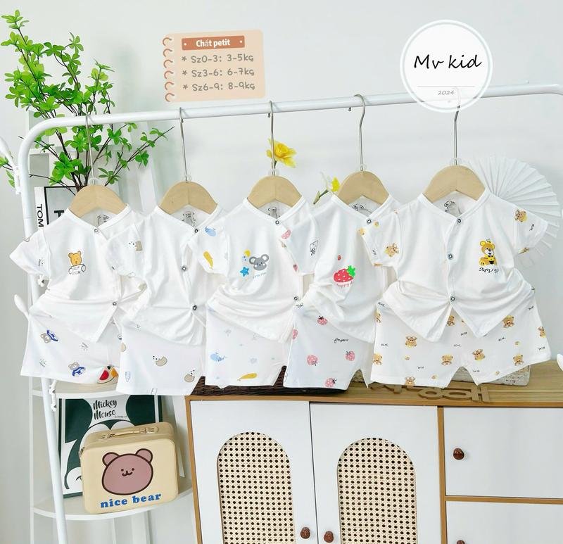 [MV13] Combo 3-5 Bộc Cộc Tay Vạt Chéo Vải Petit Mềm Mại, Mát Mẻ, Thoáng Khí Cho Bé 3-9kg - Tặng Vòng Dâu Tằm quần áo sơ sinh