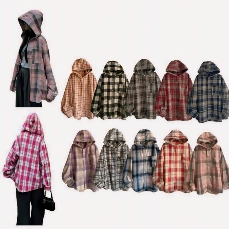 Áo Khoác Sơ Mi  Cúc Bấm  Vải Caro nỉ Thân Áo 1 lớp Nón 2 Lớp Mỏng nhẹ Và Vải Cotton Nỉ 1 lớp Dày Dặn Fom Dài Sọc CaRo Che Nắng Cách Nhiệt Tốt mẫu 2024 BẢO ĐĂNG (SMKT) Nữ Top Women Jacket