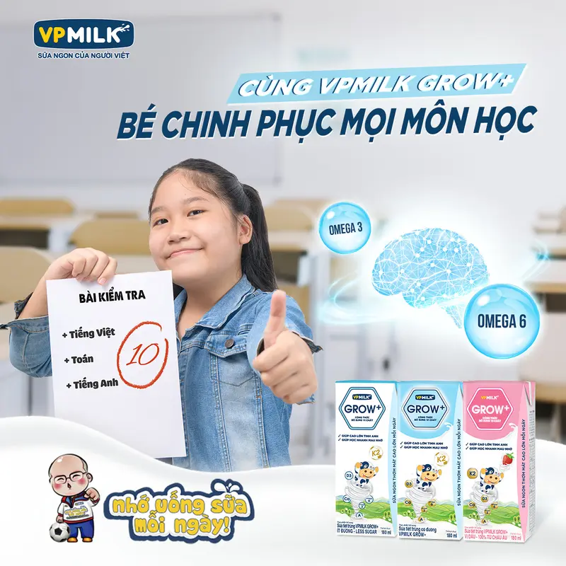 [Thùng 48 hộp 110ml] Sữa VPMIlk Grow+ ít đường, sữa công thức bổ sung dinh dưỡng MS1 8