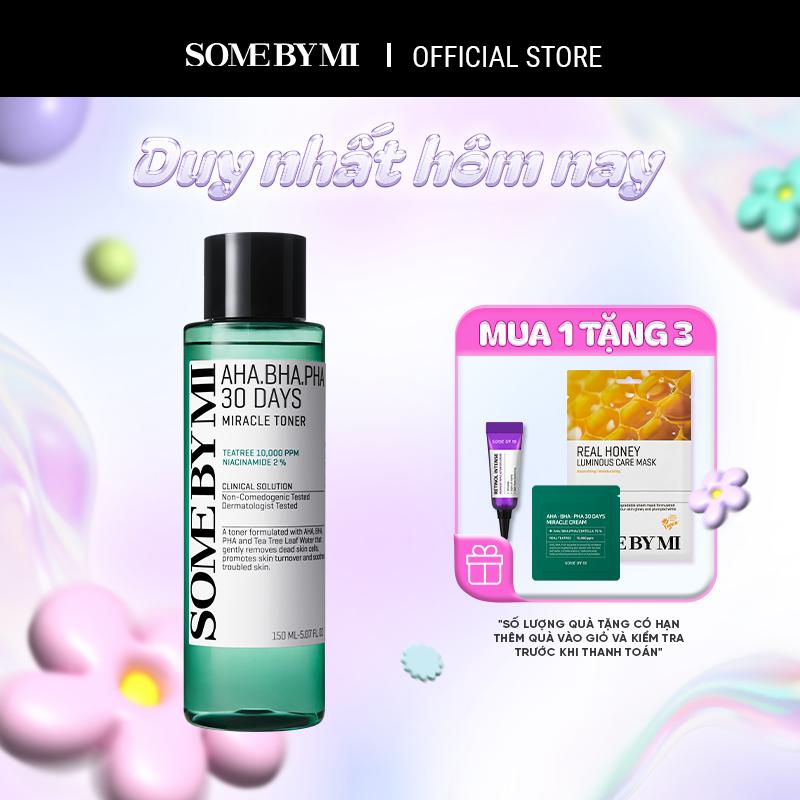 [Quà tặng 1 kem mắt 3ml + 1 mask real + 1 kem aha 1.2g] Some By Mi Nước hoa hồng hỗ trợ giảm mụn AHA-BHA-PHA 30 Days Miracle Toner 150ml