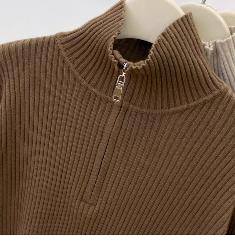 Product Introduction of 200 Wearable plus Size Polo Top Women's Autumn and Winter Half-High Collar Half-Open Zipper Sweater Loose Slimming Sweater Fashion 13