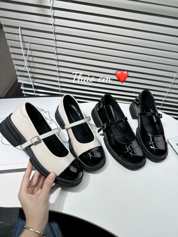 Giày bệt búp bê nữ da bóng mary jane đến cao 3p  ( BBV94 )
