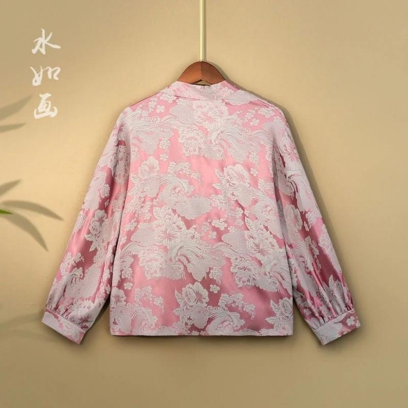Product Introduction of 2024 Spring Summer New Chinese Style Women's Loose V-neck Jacquard Thin Cardigan Jacket 6