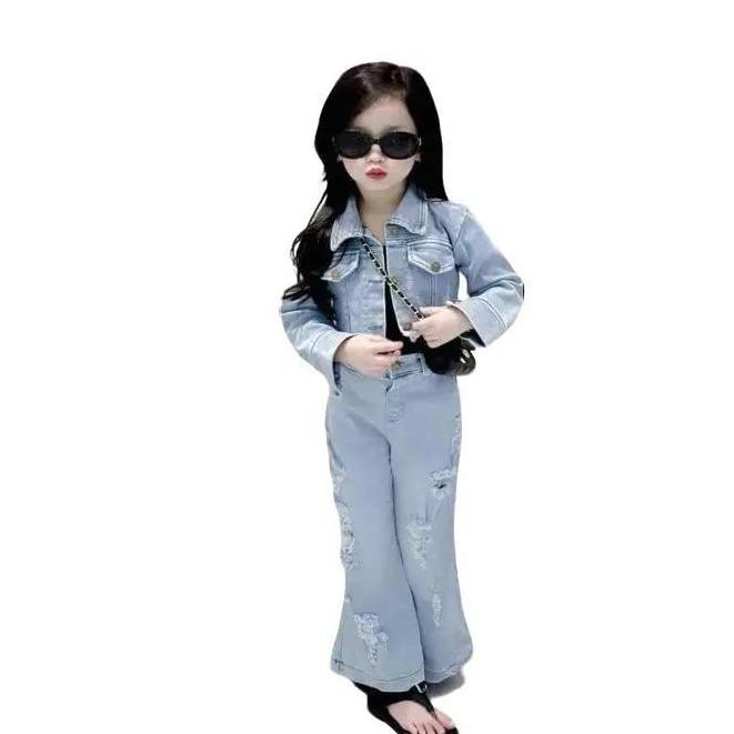 Set bộ quần áo bé gái CS699, Set bò jean quần loe cho bé - Size 1-10 cho bé 10-28kg (1-7 tuổi) dưới 120cm 2