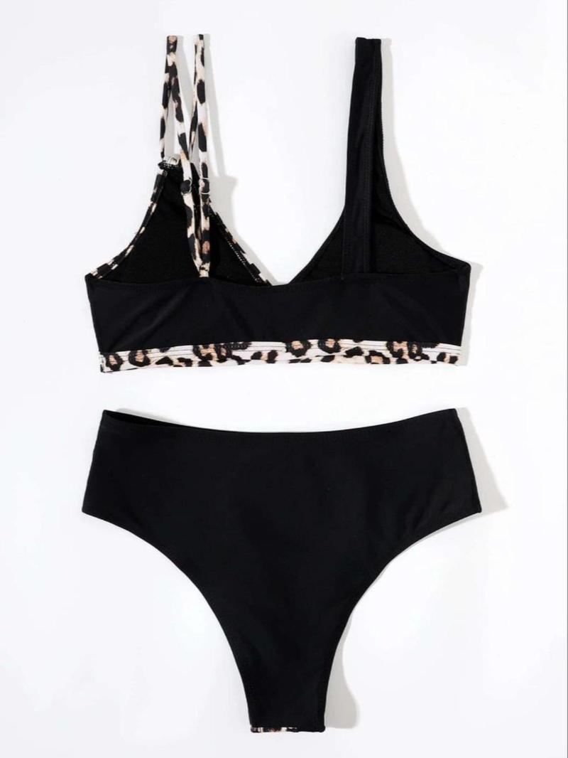 Product Introduction of Women's Leopard Patchwork & Floar Print Bikini Set, Casual Adjustable Strap Swim Top & Swim Bottom Swimsuit, 2024 Summer Bathing Suit, Ladies Summer Swimwear 15