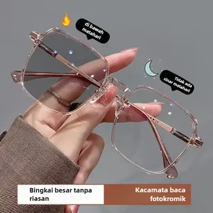 Kacamata Photochromic Anti radiasi Biru Cahaya mata bingkai persegi kacamata komputer wanita Lensa yang bisa diganti