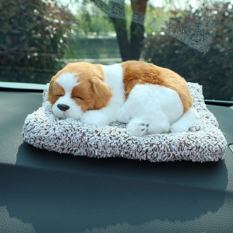 Cún Cáo trắng ngủ Size to có thảm Y hình - Thú bông Để xe Deco Mô hình chó mèo bông giống thật 99% có than hoạt tính khử mùi trang trí xe oto, phòng làm việc,size thảm to (20-26)cm, có tiếng kêu mô phỏng Nội Thất xe hơi gấu bông chó mèo Để taplo xe oto