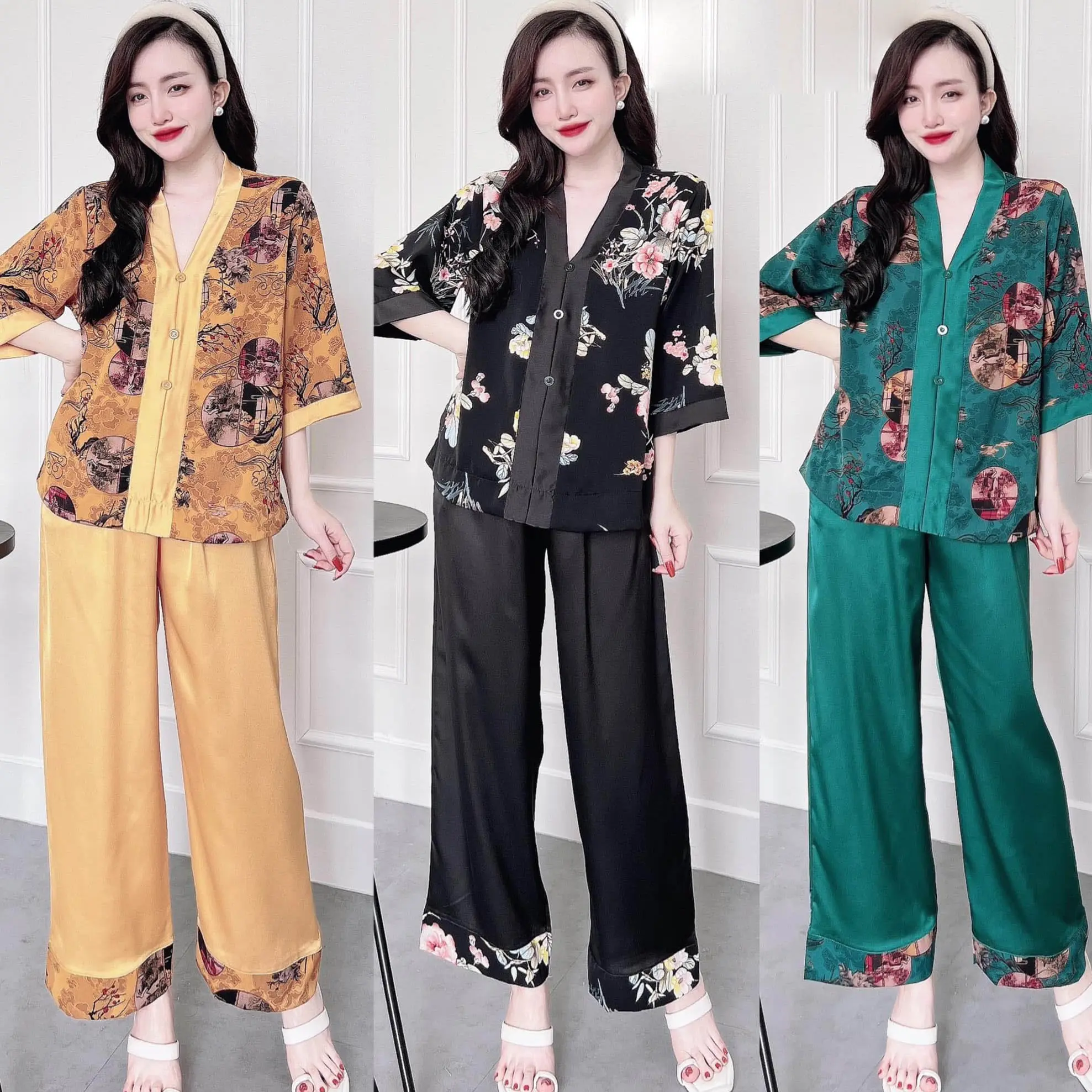 Đồ bộ lam tay ngắn quần dài Áo Top