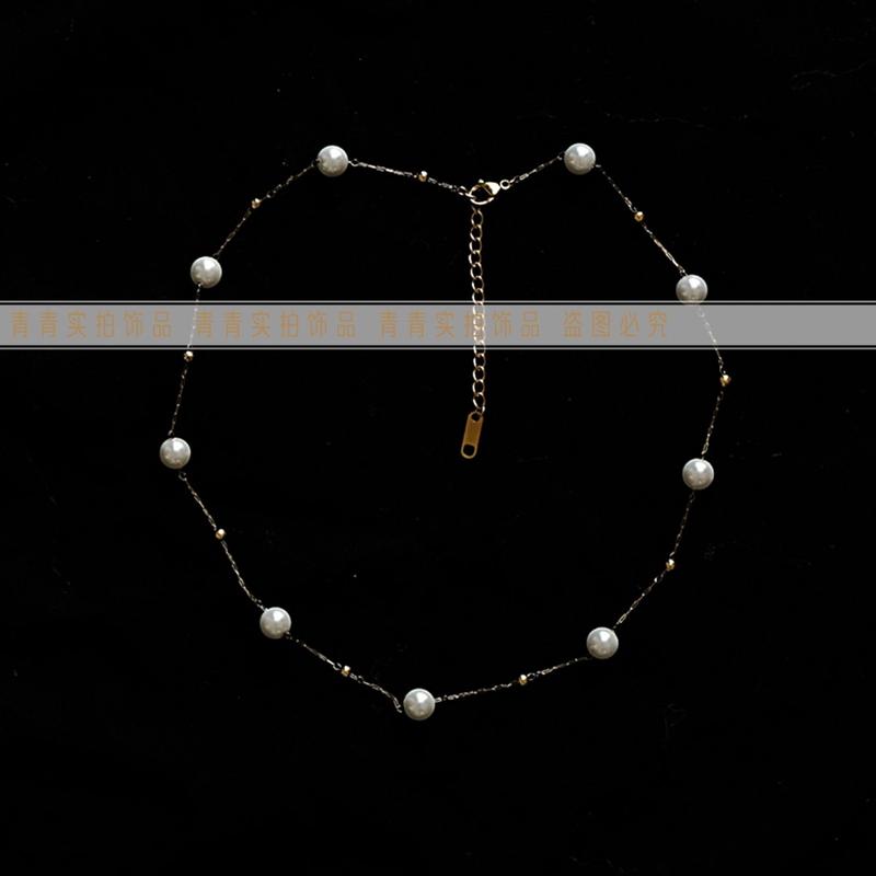 Product Introduction of 2024 [Titanium Steel Does Not Fade] Strong Light Feeling Starry Sky Shell Pearls Transfer round Beads Doudou Interval Besties Necklace Gift 19