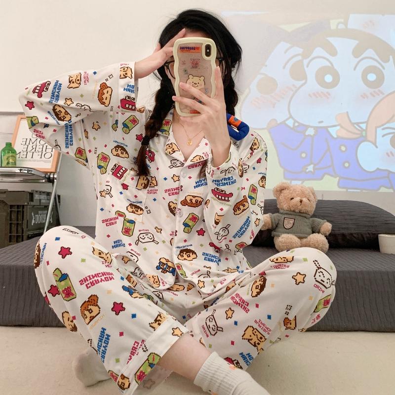 Bộ Quần Áo Ngủ Hình Shin, Bộ Đồ Ngủ Nữ Xinh Xắn Chất Cotton Mềm Mại