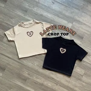 Croptop Wanita Remaja Rib Halus Heart Love Baju Fit Tshirt Atasan Cewek Panjang Kaos