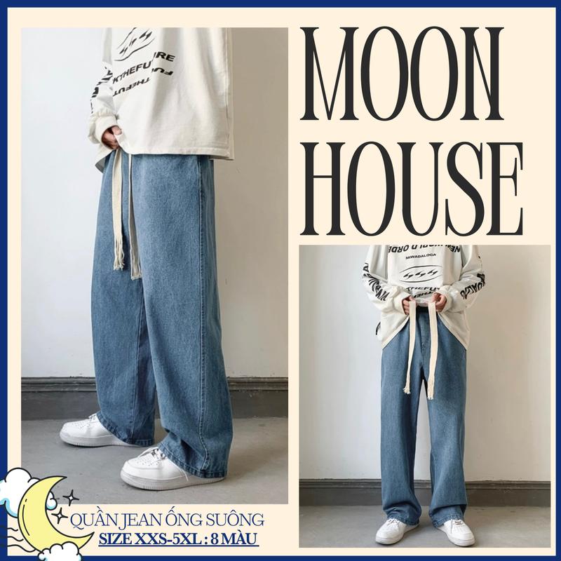  Quần jean ống rộng nam nữ bigsize MOON HOUSE 09 Xanh Đậm phong cách thoải mái Menswear Ong Pants Có Túi 
