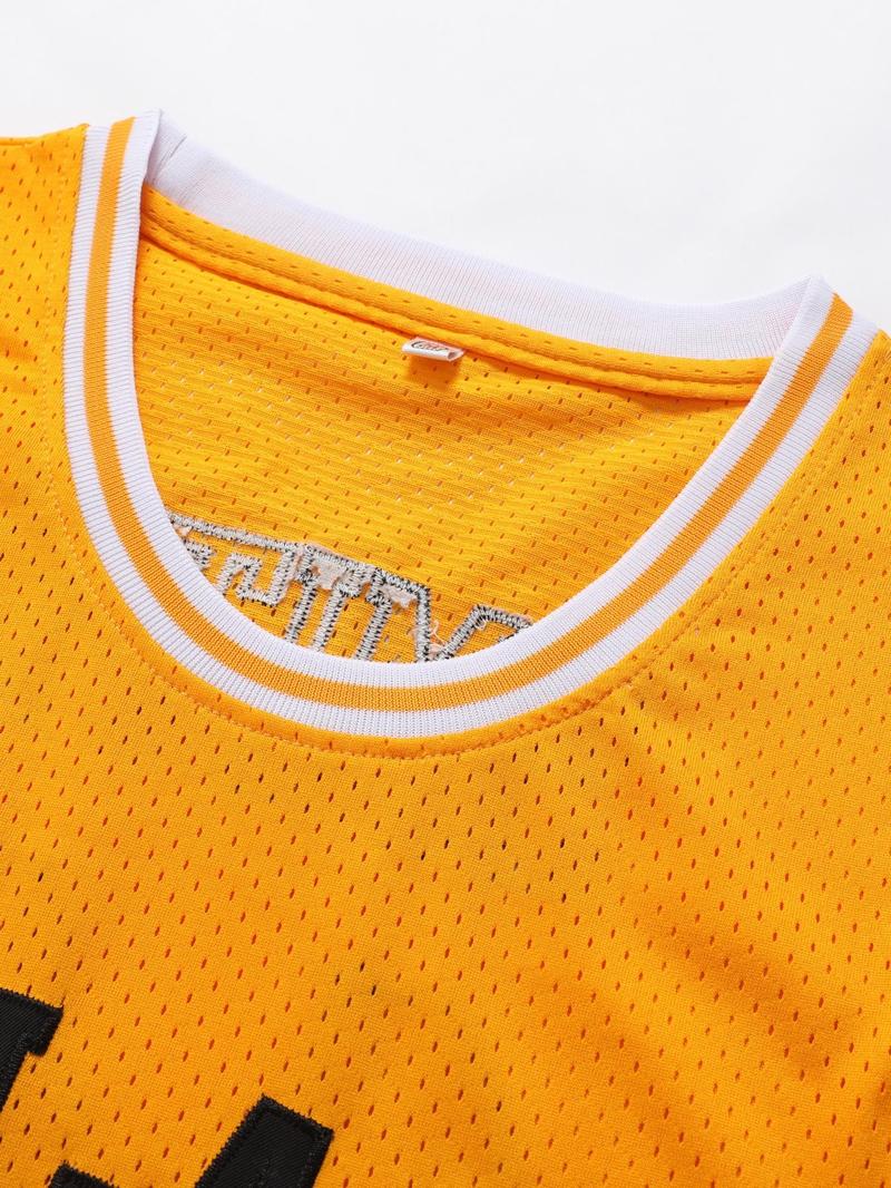 Product Introduction of Plus Size Men's Letter & Figure Patched Contrast Trim Round Neck Basketball Jersey, Loose Casual Comfortable Breathable Sleeveless Sports Top for Competition for All Seasons 7