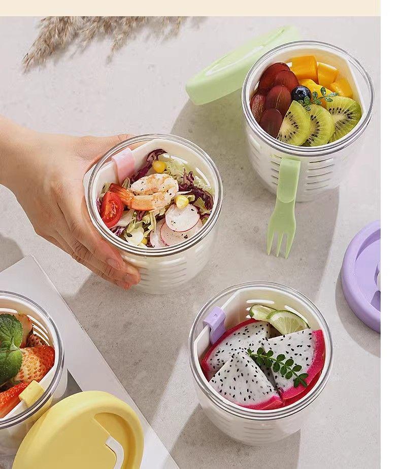 Product Introduction of Cốc Trái Cây, Cầm Tay, Có Rãnh Và Nĩa, Thích Hợp Cho Bữa Sáng, Salad, Mang Đi Và Dã Ngoại, Có Thể Dùng Làm Cốc Yến Mạch lọ đựng cọ trang điểm bình  hb 7