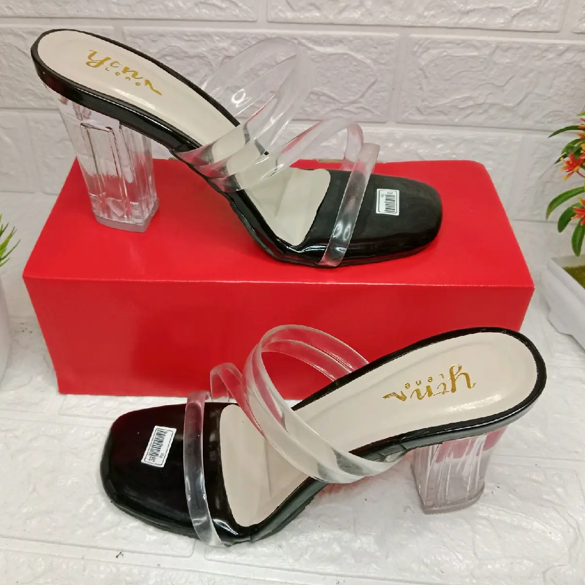 sendal high heels hak kaca  CM jelly beningg sandal wanita kekinian termurah
