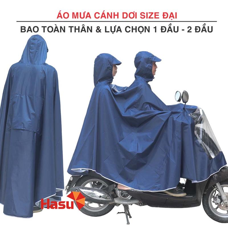 Áo mưa cánh dơi Size Đại bao toàn thân xe máy 2 đầu - 1 đầu + Áo mưa size to 5XL Hasu Việt Nam