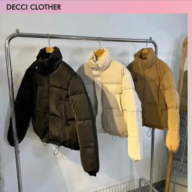  Áo phao trơn dài tay nhung lì bóng dáng ngắn 