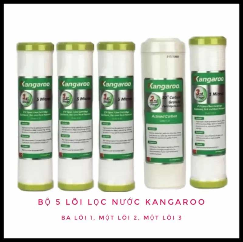 Bộ 5 lõi lọc nước Kangaroo Extra (Mẫu Mới) gồm 3 lõi số 1, 1 lõi số 2, 1 lõi số 3 - Hàng Chính Hãng 5