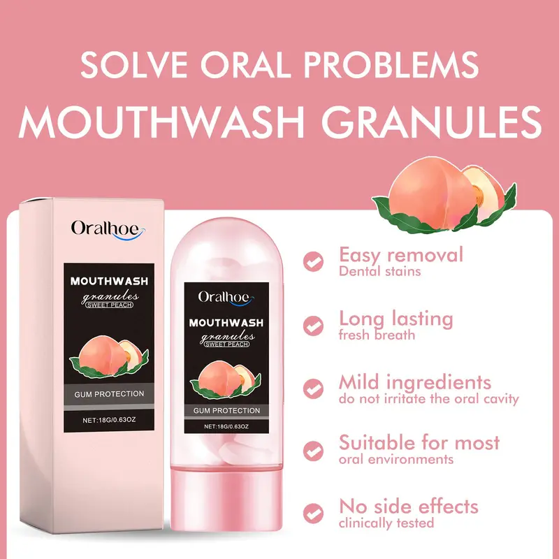 Peach Flavor Mouthwash, 1 Count/2 Counts Portable Oral Care Mouthwash, Travel Mouthwash, Oral Care Product for Men & Women 2