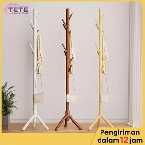 RM_2 Stand Hanger Kayu Stand Hanger Gantungan Baju Topi Multifungsi Rak Mantel Silinder 3Kaki 42x42x175CM Hemat Ruang & Mudah Dibersihkan Gantungan kayu dari kayu jatuh ke lantai kamar tidur gantung gantung pakaian dalam ruang Terbaru Harga Murah Garansi