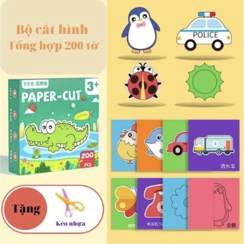 Đồ chơi cắt giấy thủ công tạo hình cho bé 180 tờ giấy màu + tặng 1 kéo nhựa an toàn - Smart Baby