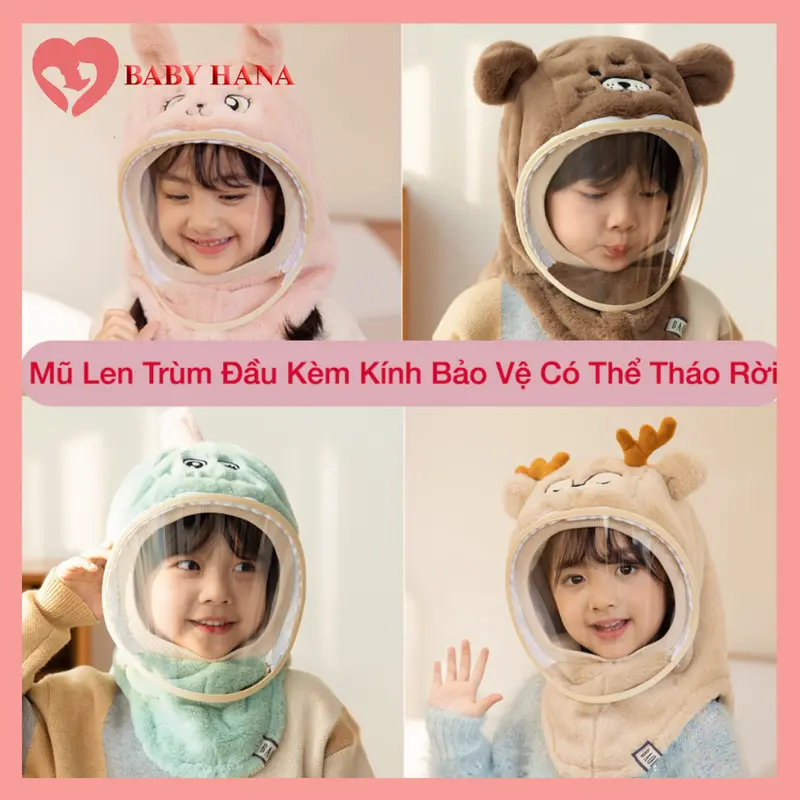 Mũ Len Trùm Đầu Giữ Ấm Có Kính Chắn Giọt Bắn, Chống Gió Chống Bụi Cho Bé 0