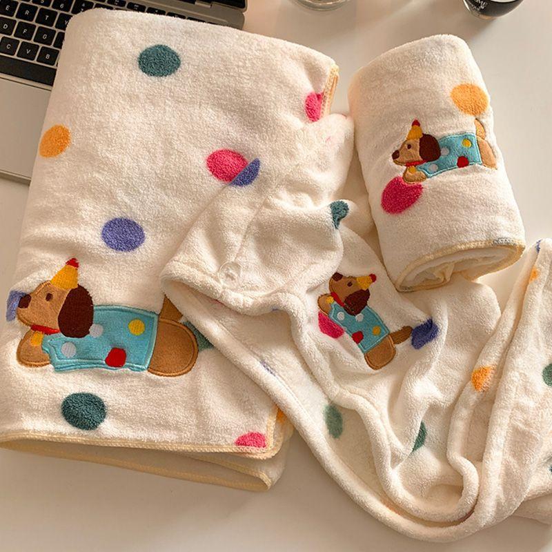 Product Introduction of [3941 Positive Reviews] Cute Polka Dot Puppy Coral Fleece Quick-Dry Hair Towel for Women, Super Absorbent, Thickened Bath Cap for Students 0
