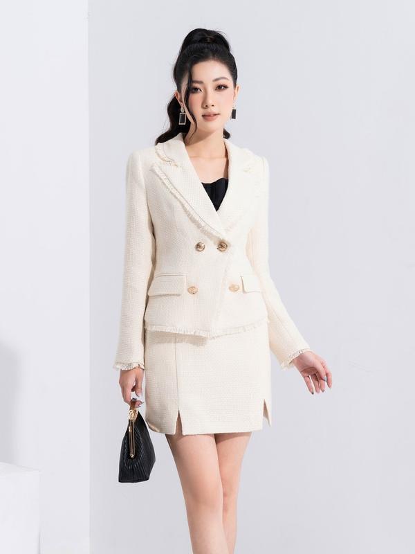 Áo vest nữ HeraDG thiết kế vạt chéo kết hợp chân váy chữ A thiết kế xẻ 2 bên chất dạ tweed cao cấp WTBB6038A-J