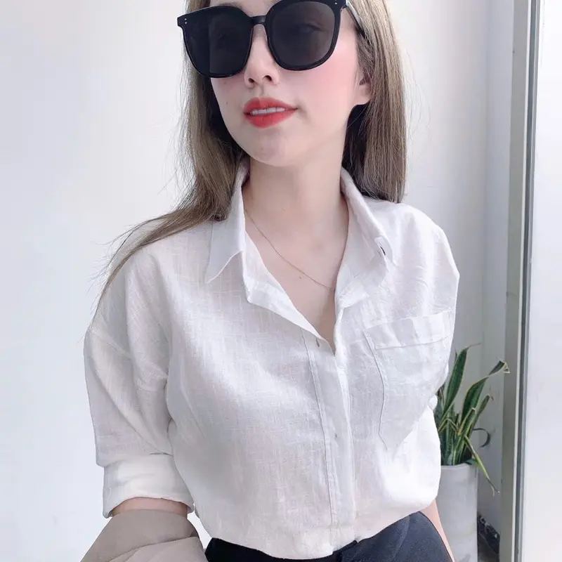 Áo sơ mi nữ nhiều màu lenin xước mềm mại freesize form rộng Top Women 4
