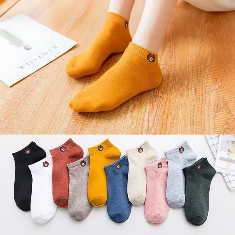 Combo 10 đôi tất nữ cổ ngắn hình gấu cute tặng kèm túi rút Jean Kem 0