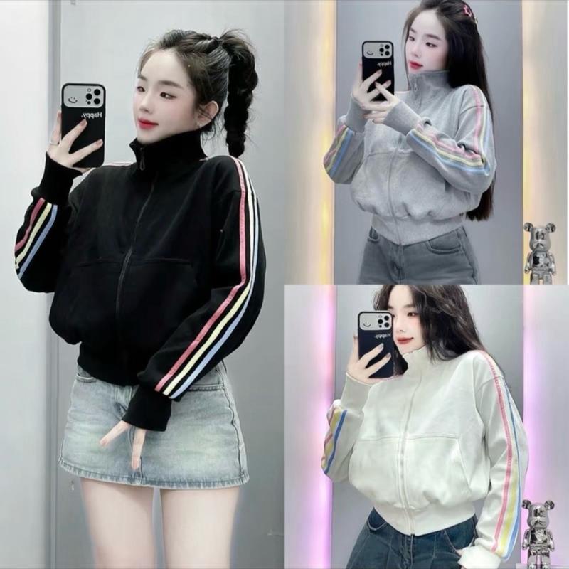 ÁO KHOÁC NỈ CỔ TRỤ MIX MÀU MỚI,CHO NỮ