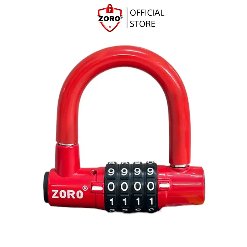Ổ khóa mật mã 4 số ZORO dạng chữ U màu đỏ thay đổi mật mã theo ý muốn 0