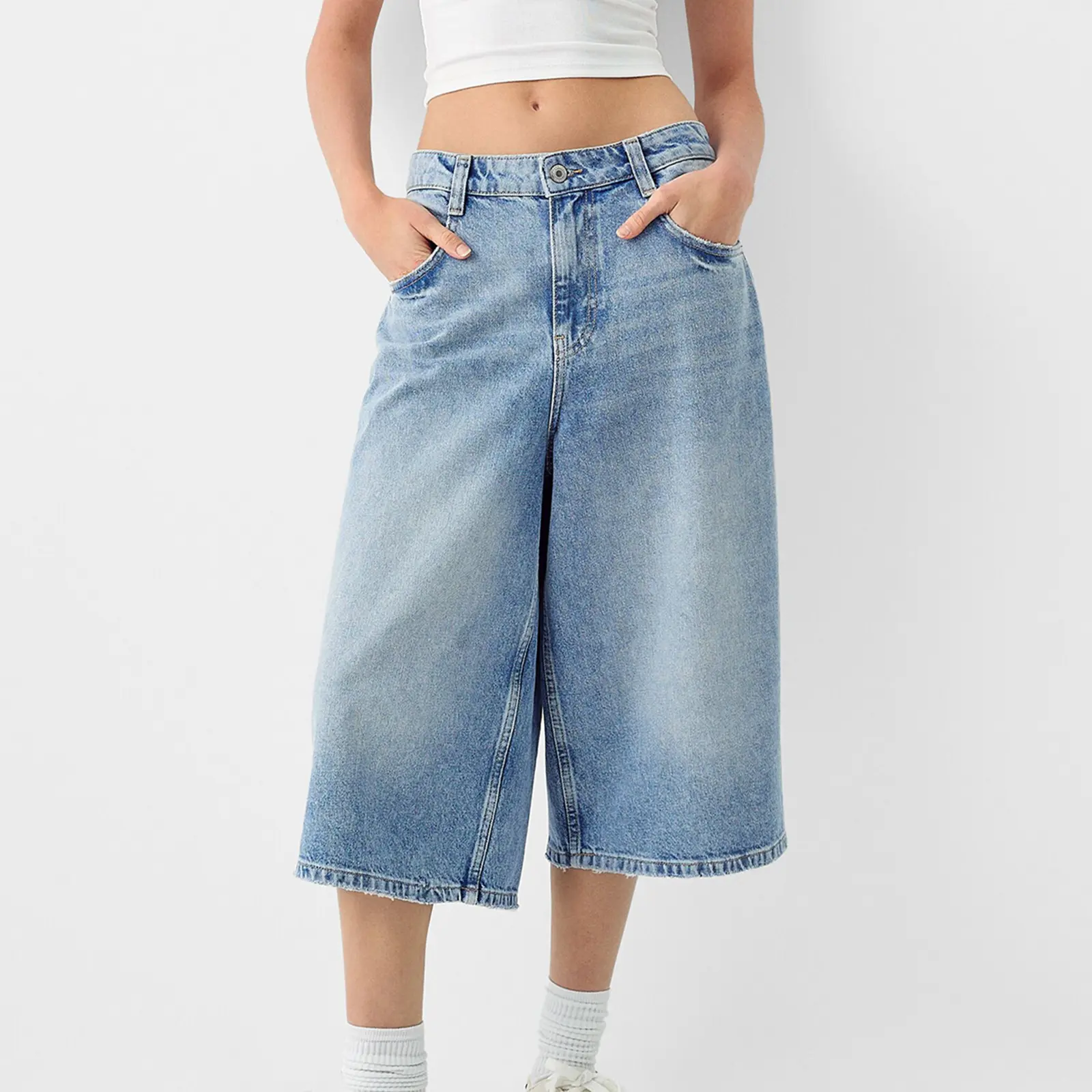Women Capri Pants, Low Waist 3/4 Length Pants Cropped Pants Jeans with Pockets for Casual Daily