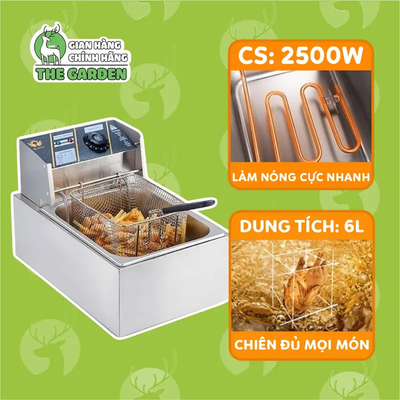 Bếp chiên ngập dầu nhúng điện THE GARDEN TUDYILI 6L , Inox cao cấp, công suất 2500w. Bảo hành 12 tháng 6