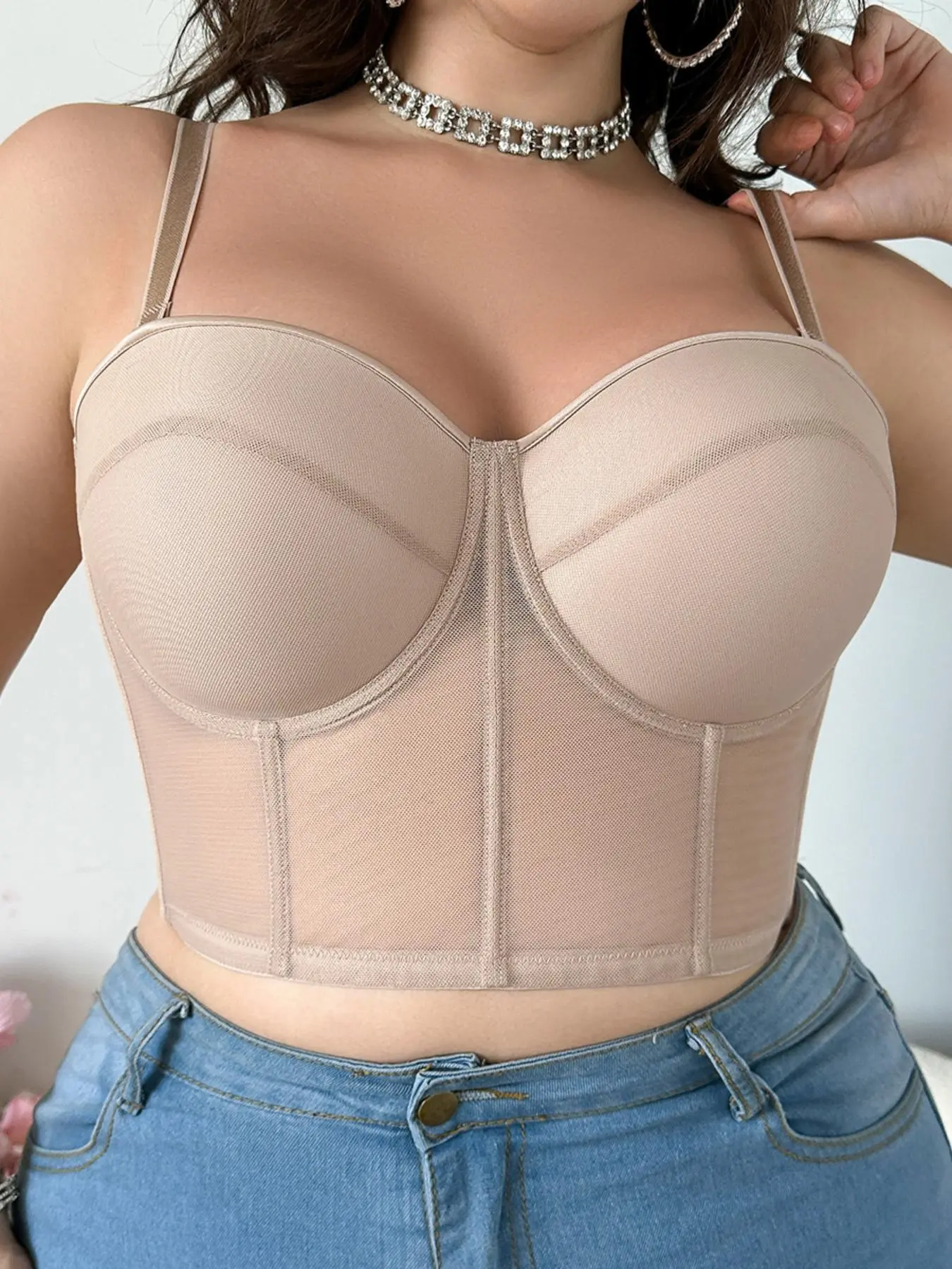 【Plus Size】 Solid Color Push Up Bra, Comfortable Breathable Underwire Bra for Daily Wear, Women's Plus Size Lingerie for All Seasons