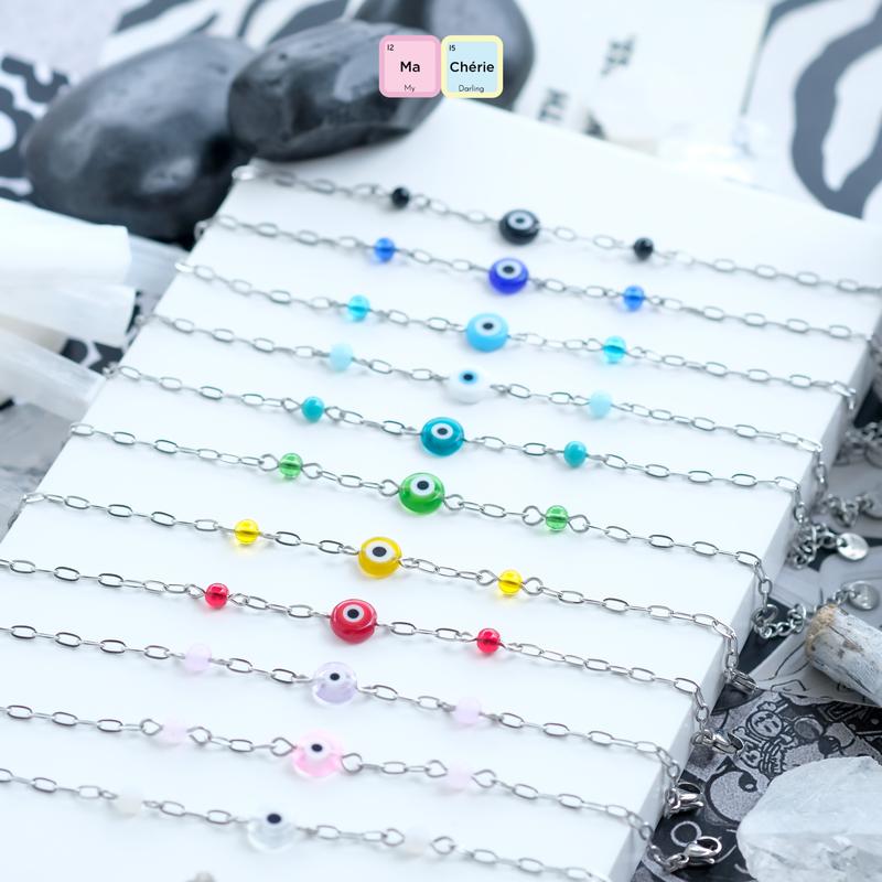 MaCherie Vòng tay Mắt Quỷ Evil Eye thuỷ tinh phối xích inox không gỉ 1