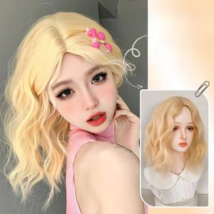 Korean Men and Women Short Small Wavy Curly Hair Full Head Cover Cosplay with Free Hair Net
