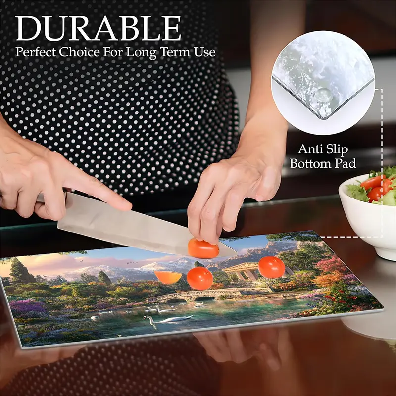 Landscape Pattern Kitchen Chopping Board, 1 Count Non-slip Heat Resistant Cutting Board with Handle, Kitchen Decorative Placemat 6