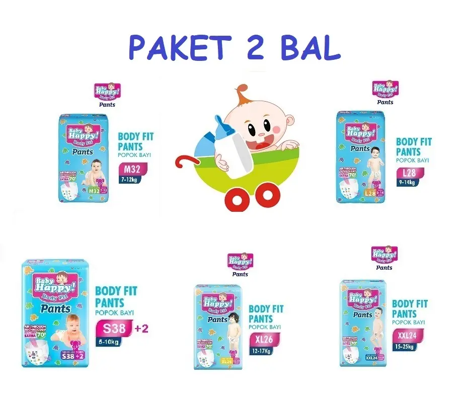 (PROMO 2 BAL) Baby Happy S / M / L / XL / XXL Diapers Popok