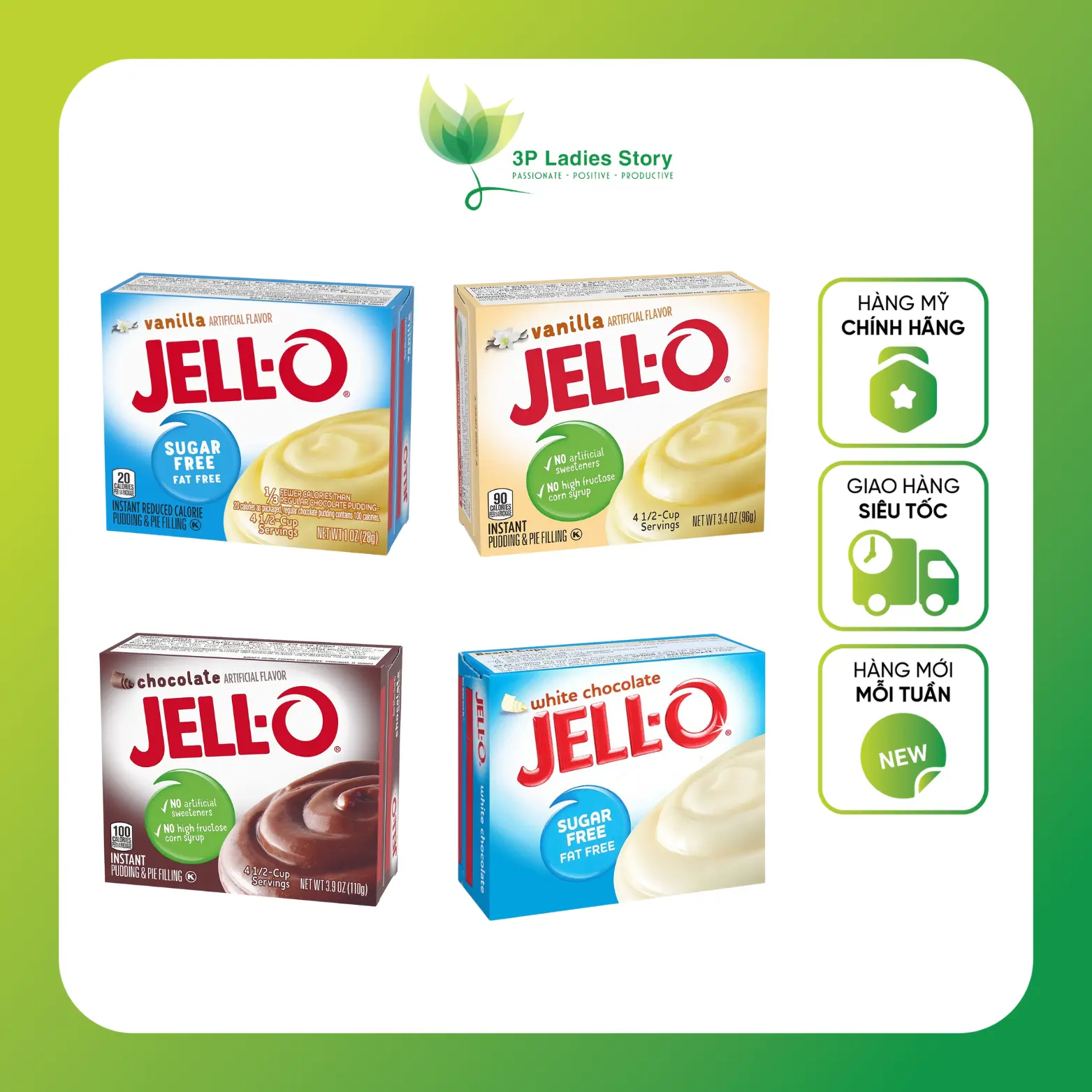 BỘT BÁNH PUDDING MIX VỊ Jell-O Instant Pudding & Pie Filling Mix - VANILLA, CHEESECAKE, SOCOLA, BANANA
