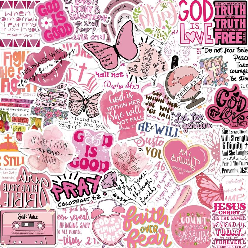 50 PCS Bible Verse Stickers Jesus Inspirational Pink Christian Stickers ...