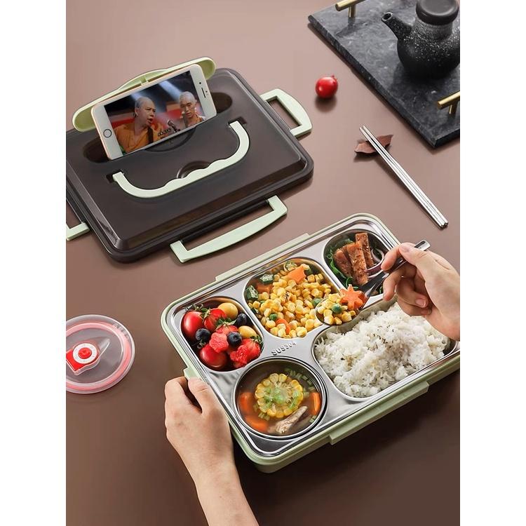 Lengkap Dengan Tas Biru dan Alat Makan! Lunch Box Kotak Makan Kotak Bekal Berkualitas Stainless Steel Anti Tumpah dan Tahan Panas 2