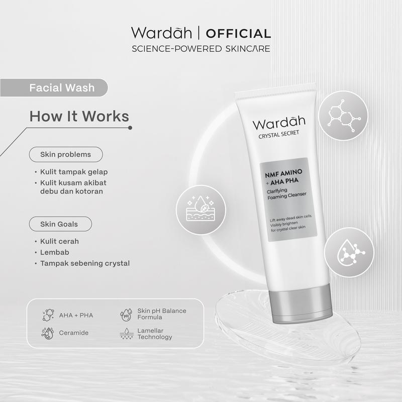 NEW! Wardah Crystal Secret NMF Amino + AHA PHA Clarifying Foaming Cleanser 100 mL - Sabun Cuci Muka Gentle Acid Mantle Expert - Daily Exfoliating Foam yang Membersihkan dengan Gentle - Kulit Lembap dan Tampak Cerah Sebening Kristal 2