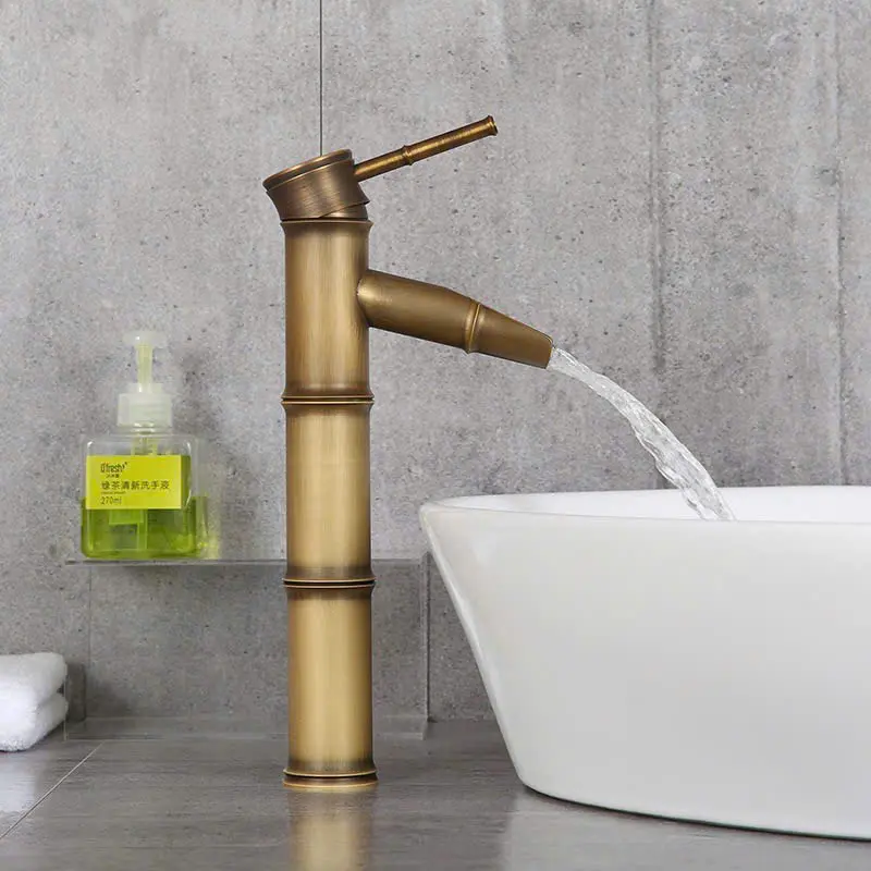Vòi lavabo nóng lạnh Đồng hình ống trúc, 30cm, giả cổ, sang trọng, tinh tế 5